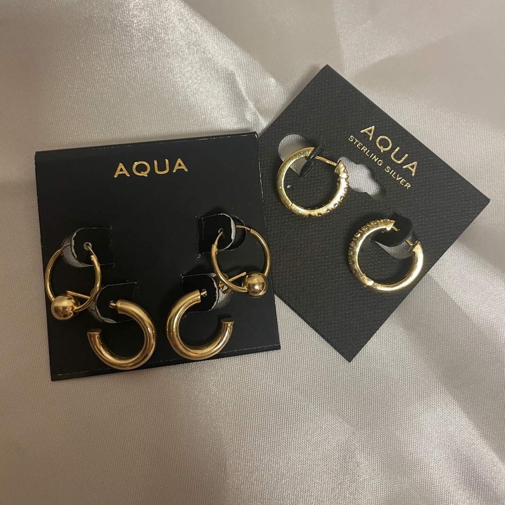 (3) pairs Aqua Gold plated Earrings